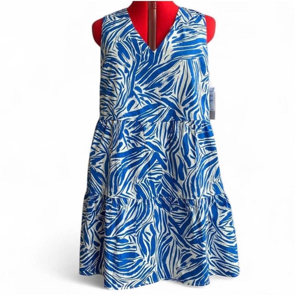 Chelsea 28 Blue & White Cotton Sleeveless Babydoll Dress Large Boho Cottagecore